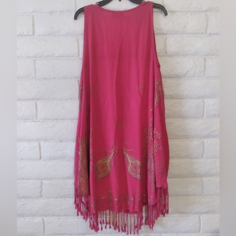 NWOT Asha Fuchsia Sleeveless Fringe Trapeze Dress With Pockets - Picture 9 of 12
